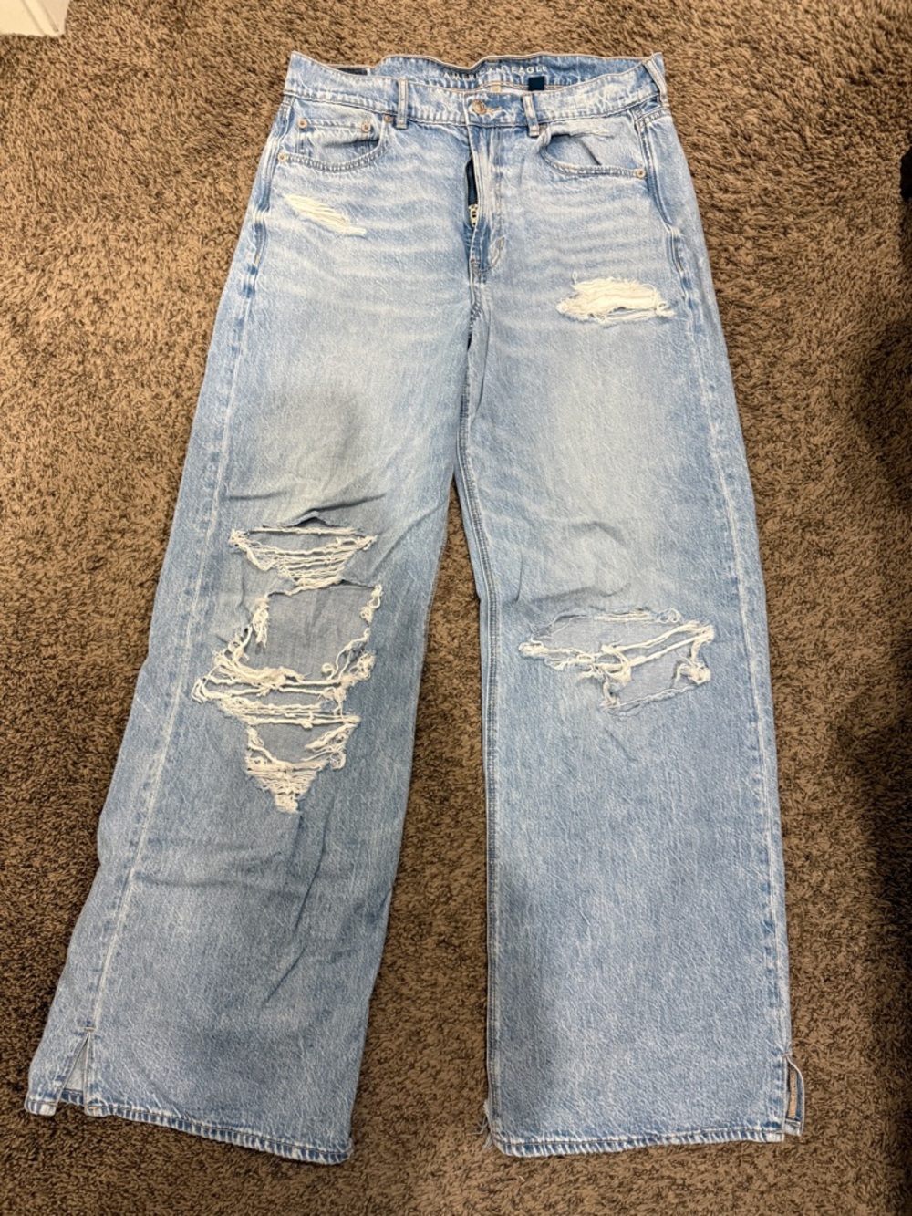 American Eagle Outfitters Light Blue Distressed Wide Leg Jeans